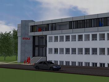 So soll der Hauptsitz des Unternehmens nach dem Ausbau aussehen.Foto: Visualisierung/ Heßdörfer Seifert Architekten
