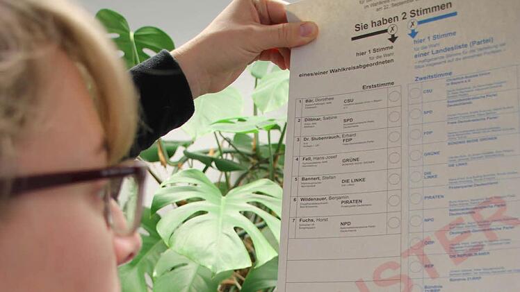 Deutlich übersichtlicher als bei den Wahlen am vergangenen Sonntag ist der Stimmzettel für die Bundestagswahl am kommenden Wochenende: In der linken Spalte stehen die acht Kandidaten für das Direktmandat im Wahlkreis (Erststimme), in der rechten Spalte die 20 Parteien (Zweitstimme). Foto: Anette Rinneck-Melber