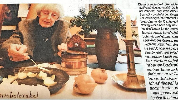 Den Zeitungsausschnitt mit dem Zwiebelorakel von Irene Hottelman-Schmitt hat Kurz Markert immer noch. Foto: Brigitte Krause
