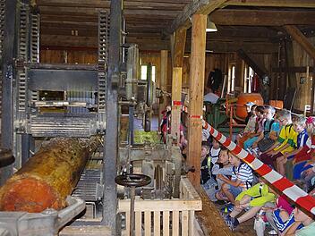 So funktioniert eine Säge - die Kinder sind fasziniert. Foto: Heike Schülein