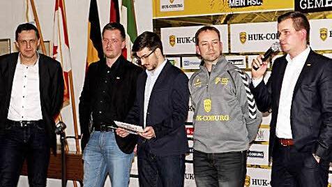 Coburg soll eine Handball-Hochburg werden, da sind sich (von links) Stefan Apfel, Florian Dotterweich, Moderator Tim Pechauf von Radio I, Jan Gorr und Steffen Ramer einig.  Foto: Katja Nauer