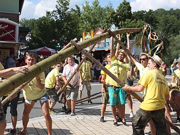 Mit dem Kerwabaum hatten die 30 Burschen kein Problem. Fotos: Sonja Werner