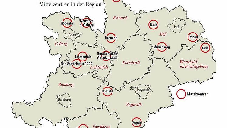 Die Mittelzentren in Oberfranken im Überblick. Bei Bad Staffelstein bleibt vorerst ein Fragezeichen.