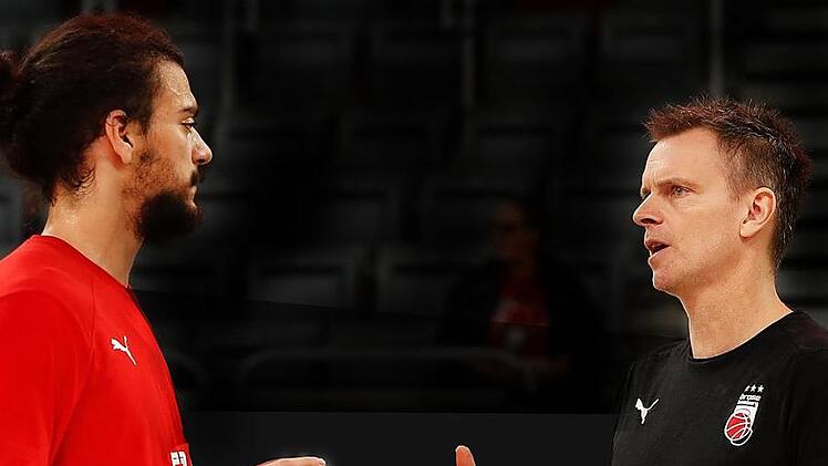 Im Training wie vor dem Spiel steht Stefan Weissenböck (rechts) den Spielern als Ansprechpartner zur Verfügung. Hier redet der Österreicher mit Center Assem Marei.  Foto: Daniel Löb