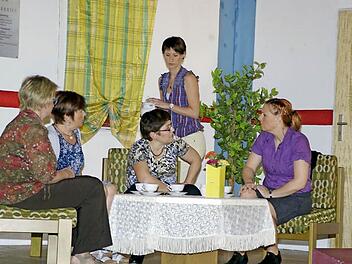 Letztes Jahr begeisterte das Stück "Heimatfest in Fuscht" die Zuschauer. Die Damenrunde (von links) Beate Weimar-Stockmann, Birgit Schaupp, Maria Sturm, Marina Zahn und Annette Holzinger vermutet ein Komplott der Männer hinter den zahlreichen Pannen bei der Vorbereitung zum Heimatfest. 2017 steht nun der Schwank "Bauer sucht Frau" auf dem Programm.  Foto: Winfried Ehling