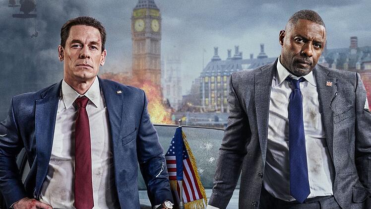 In "Heads of State" m&uuml;ssen der britische Premier (Idris Elba, Mitte) und der US-Pr&auml;sident (John Cena) selbst die H&auml;nde schmutzig machen.