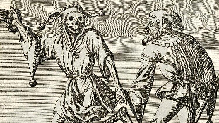 Matthäus Merian d.Ä.: "Der Tod und der Narr" (aus "Todten-Tantz").Foto: Kunstsammlungen Coburg