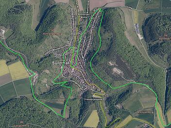 Die vom Gemeinderat mehrheitlich genehmigte Mountainbike-Strecke durch die Gemarkung Sulzthal. Rhön-Hessen-Forstconsulting