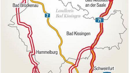 Vorschl&auml;ge Erdverkabelung S&uuml;dlink im Landkreis Bad Kissingen;Quelle: Tennet; Grafik: Carolin H&ouml;fler