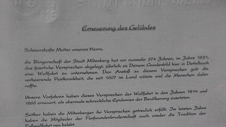 Die Stadt Miltenberg hat ihr Wallfahrtsversprechen erst vor wenigen Jahren erneuert. Foto: Dieter