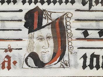 In einem Gesangbuch von 1440 entdeckte Karl-Georg Pfändtner dieses Konterfei, das den Bamberger Reiter darstellen könnte. Foto: Gerald Raab/Staatsbibliothek Bamberg
