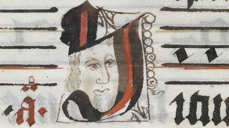 In einem Gesangbuch von 1440 entdeckte Karl-Georg Pfändtner dieses Konterfei, das den Bamberger Reiter darstellen könnte. Foto: Gerald Raab/Staatsbibliothek Bamberg