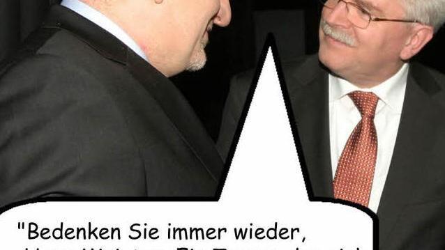 Wolfgang Hoderlein in der BR-Serie "In den Mund gelegt" mit Bayerns Wirtschaftsminister Martin Zeil (FDP).