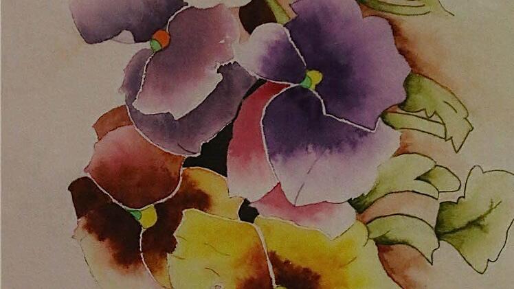 Aquarell-Maltechnik von Ewald Kaufmann: Typisch für den Weinort Ramsthal ist Kaufmanns Aquarell, welches die Trauben, das Weinglas und die Weinflasche zeigt.