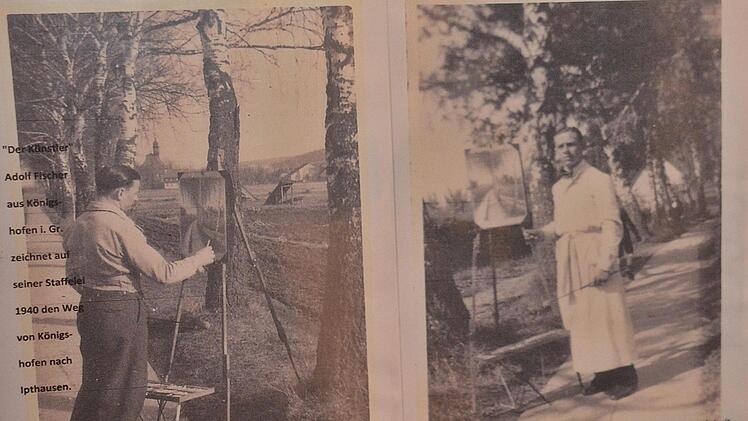 Adolf Andreas Fischer war künstlerisch sehr begabt. In der Ausstellung sah man diese Aufnahmen, die ihn beim Malen am Birkenweg nach Ipthausen zeigen. Hanns Friedrich