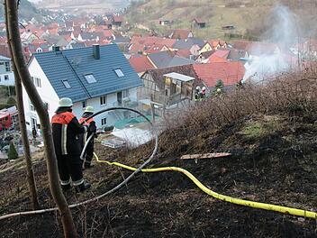 Oberhalb eines Anwesens in Sulzthal griff ein Brand auf den benachbarten Wald über.