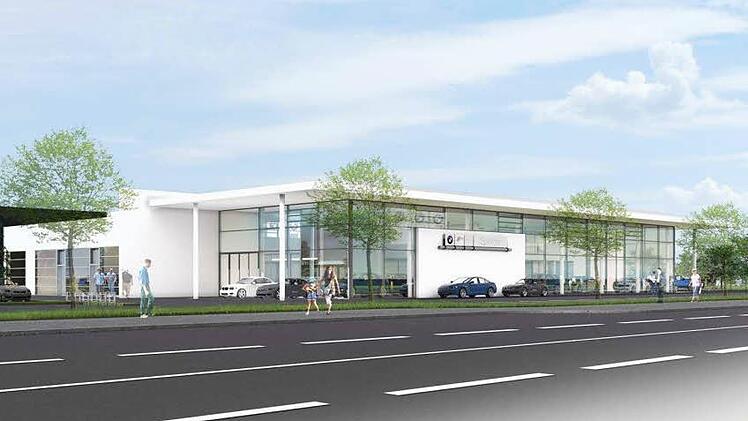 So soll das neue Autohaus aus der Perspektive Berliner Ring aussehen.   Grafik: Bauberatung BMW Group