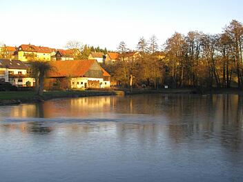 Still ruht der Teich. Wasser und Fische haben sich bereits an die neue Umgebung gewöhnt. Der Frost hält langsam Einzug. Nun kann bald mit dem Bau des Freizeitgeländes in Untersiemau begonnen werden. Foto: Norbert Karbach