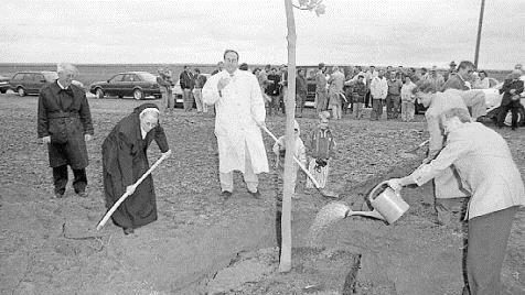 Anstelle einer Grundsteinlegung erfolgte die Pflanzung eines Spitzahorns.  Foto: Repro Anton Then