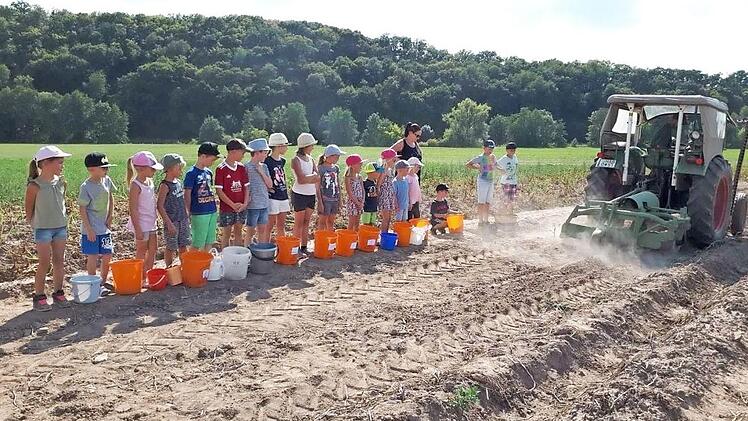 Der Kartoffelroder im Einsatz: Auf dem Traktor war Christian Reusch und zeigte, wie die Kartoffeln aus der Erde geholt werden.  Foto: Julia Kober