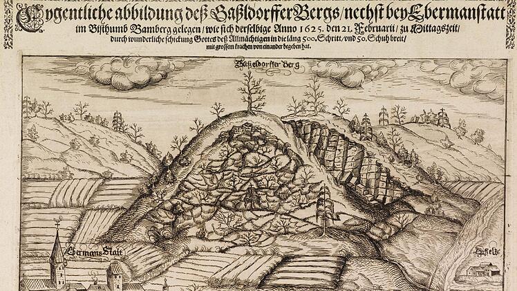 Das Erinnerungsblatt an den Bergsturz bei Gasseldorf 1625 mit den darunterstehenden Versen  Repro: Reinhard Löwisch