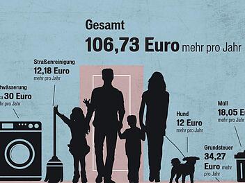 Unsere Beispielfamilie muss in diesem Jahr mit Mehrkosten von über 100 Euro rechnen.  Grafik: Micho Haller/Quelle: Stadt Bamberg