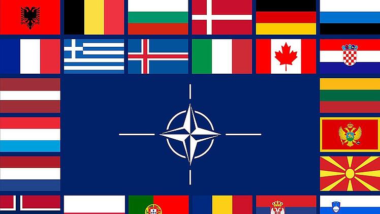 Die Nato-Staaten auf einer Flagge.