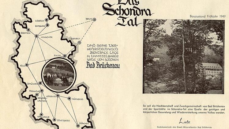 Die Broschüre rühmt die tolle Lage. Egal ob vom Norden oder vom Süden - der Weg in die Rhön sei gut erreichen. Quelle: Stadtarchiv Bad Brückenau