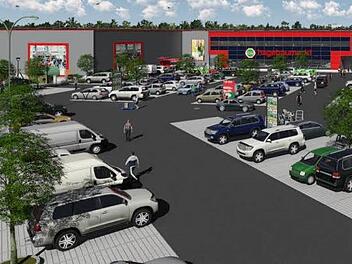 Die Zahl der Parkplätze beim geplanten Hagebaumarkt soll deutlich geringer ausfallen. Grafik: Archiv