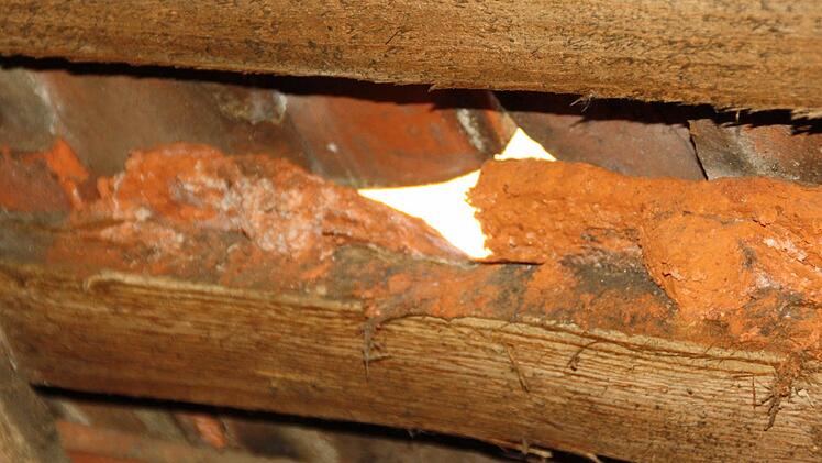 Die Schäden am Dach der Jakobuskirche sind selbst für den Laien offensichtlich: An mehreren Stellen gibt es Löcher in den kaputten Ziegeln.