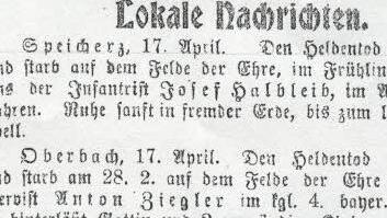 Im "Brückenauer Anzeiger" wurde erst fast zwei Monate später, am 18. April 1916 vom "Heldentod" berichtet. Es war nicht der einzige ...
