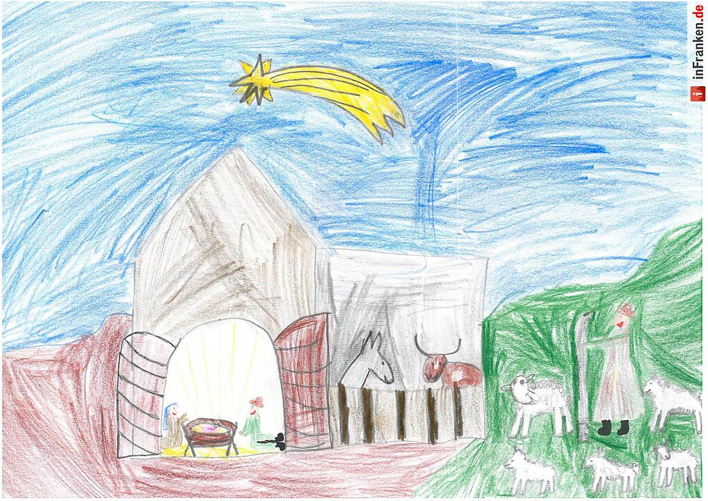 Selbstgemalte Weihnachtsbilder von Kindern aus Franken 2016