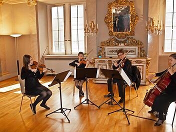 Das aus Musikstudenten bestehende Würzburger Streichquartett "Streichzart" übernahm den musikalichen Teilbeim Festakt zum 140-jährigen Bestehen des Cobuger "Verein" (von links): Lena Dorsch und Tatjana Friedrich (Violine), Simon Hochburger (Viola) und Judith Adamczewski (Violoncello). Fotos: Jochen Berger