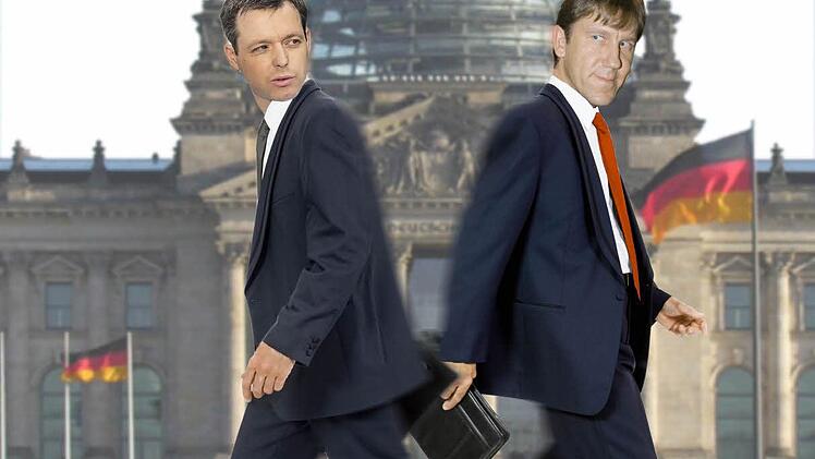Haben sich in Berlin noch nicht auf ein Bier getroffen: die beiden Bundestagsabgeordneten aus dem Wahlkreis Bamberg-Forchheim (von links): Thomas Silberhorn (CSU) und Andreas Schwarz (SPD). Grafik/Design: Tanja Friedrich