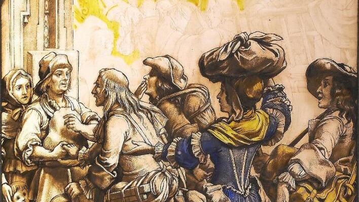 Dieses Glasfenster, das im Stadtmuseum ausgestellt ist, zeigt die Ankunft der Hugenotten 1686. Foto: Malter