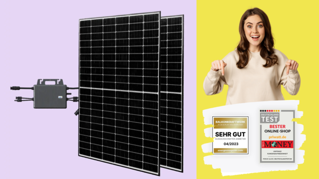 Balkonkraftwerk zur Stromproduktion: Spare jetzt 100 Euro extra mit dem Code "SONNE100" auf Duo-Sets von priwatt, auch bei bereits reduzierter Ware!