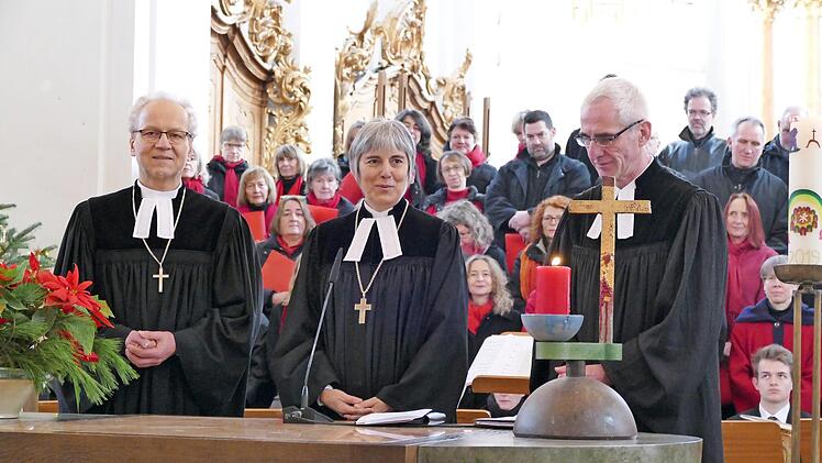 Sie eröffneten das Jubiläumsjahr "1000 Jahre Stephanskirche Bamberg" offiziell: v.l. Dekan Hans-Martin Lechner, Regionalbischöfin Dorothea Greiner und Pfarrer Walter Neunhoeffer.