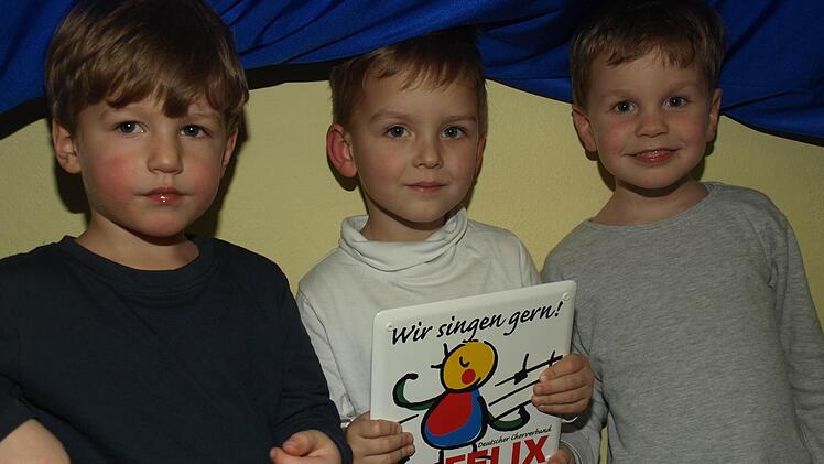 Stolz präsentieren drei Buben die Plakette "Felix", die in den nächsten drei Jahren im Kindergarten hängt. Foto: Stefan Geiger