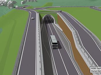 So sollen die B 289 und der Tunnel bei Kauerndorf aussehen (aus Untersteinach kommend).