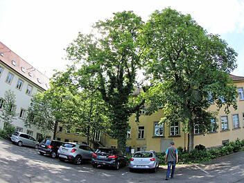 Ein gläserner Außenaufzug soll an der Rückseite der Alten Aula und der städtischen Räume am Stenayer Platz errichtet werden. Der Aufzug soll vor dem Teil des Gebäudekomplexes, der der Stadt gehört, gebaut werden und das Erdgeschoss und das Obergeschoss erschließen.  Foto: Dieter Britz