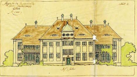 Eine Skizze für die Außenfassade des Distrikts-Krankenhauses Ebern aus dem Jahr 1906. So sollte die Hofseite aussehen