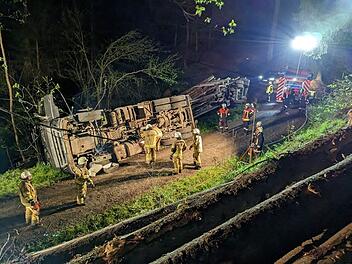 Landkreis Kronach: Spektakulärer Lkw-Unfall in Waldgebiet - Ladung rollt Abhang hinunter