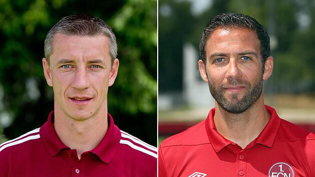Ex-Torj&auml;ger Marek Mintal (links) und Boris Schommers (rechts) &uuml;bernehmen das Ruder bei den Mittelfranken. Der 1.FC N&uuml;rnberg hat am Dienstag (12. Februar 2019) Michael K&ouml;llner und Andreas Bornemann gefeuert. Nun soll mit dem Duo ein Neuanfang her. Foto: Daniel Karmann/dpa