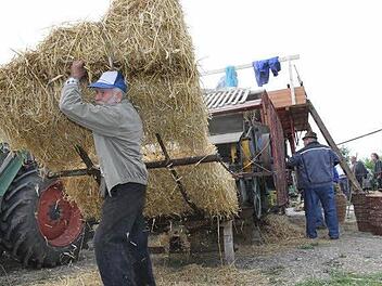 Zum Teil wurde richtig mitangepackt auf dem Drosendorfer Dreschfest. Foto: Erlwein