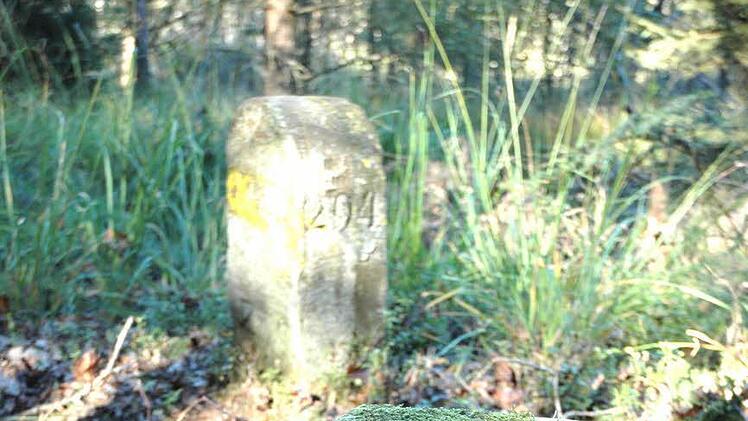 Dieser Jagdstein und dahinter ein Poststein stehen an der Grenze zu Thüringen und waren schon in alter Zeit markante Grenzpunkte. Foto: Schmidt