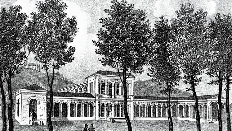 Der Bad Kissinger Arkadenbau im Eröffnungsjahr 1838 Repro: Sigismund von Dobschütz