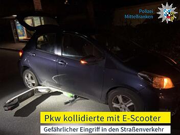 Kollision mit E-Scooter in Fürth: Auto erheblich beschädigt