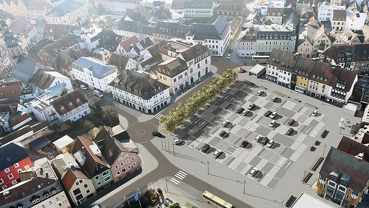 So soll der neue Zentralparkplatz -  er soll Platz des Bieres heißen -  einmal aussehen. Visualisierung: Stadt Kulmbach