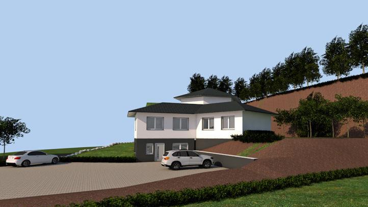 So soll sich das Einfamilienhaus nach einer Computeranimation in das hügelige Gelände Dercksen-berg einfügen. Repro: Klaus Oelzner