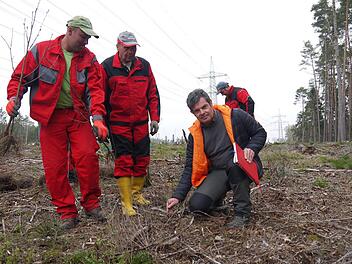 Josef Bürg und seine Kollegen setzen am Tag rund 1000 Pflanzen auf den Rodungsflächen unterhalb der 380-kV-Trasse. Foto: Berthold Köhler